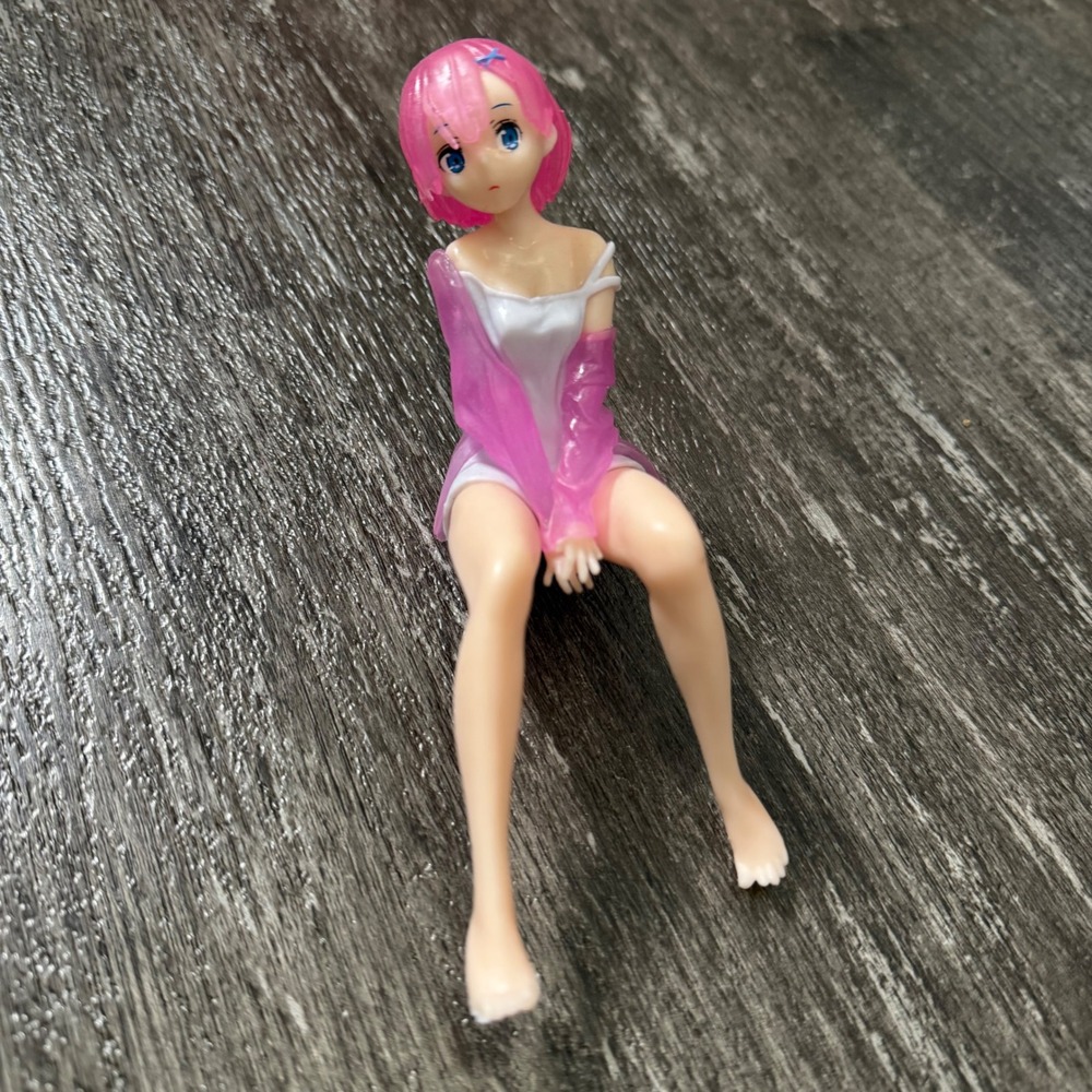FuRyu Ram Noodle Stopper Figure Female 4in Pink Re:Zero Swimsuit Sitting Anime